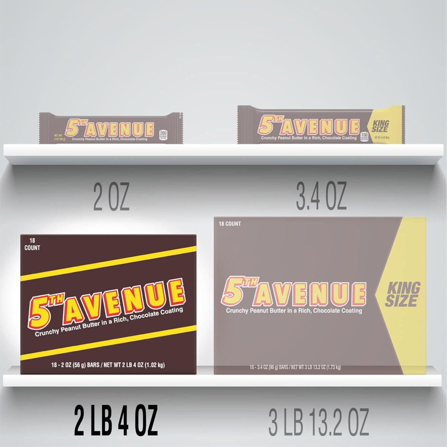 image5TH AVENUE Crunchy Peanut Butter and Rich Chocolate King Size Candy 34 oz Bar36 Ounce Pack of 18