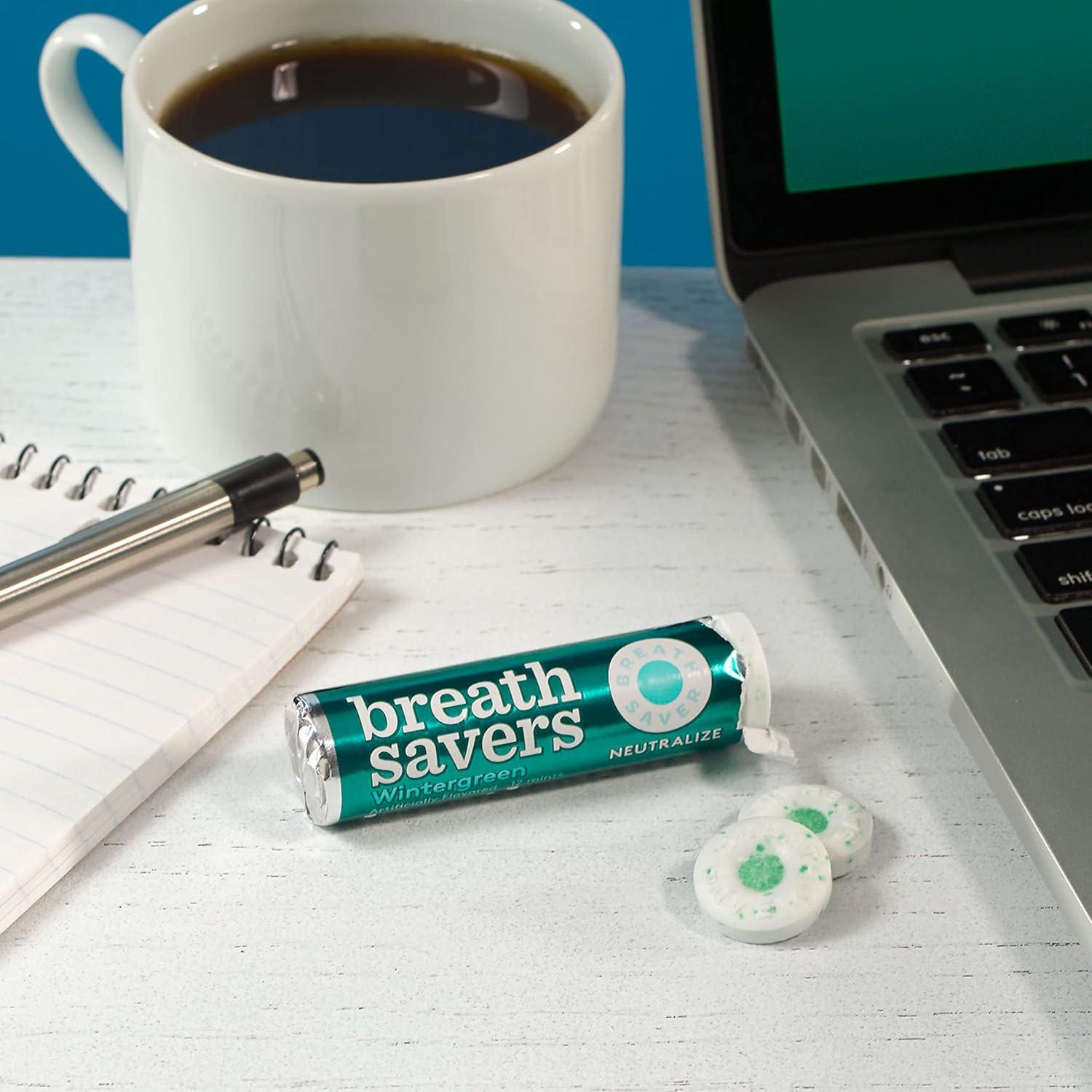 imageBREATH SAVERS Peppermint Sugar Free Breath Mints Rolls 075 oz 24 CountWintergreen