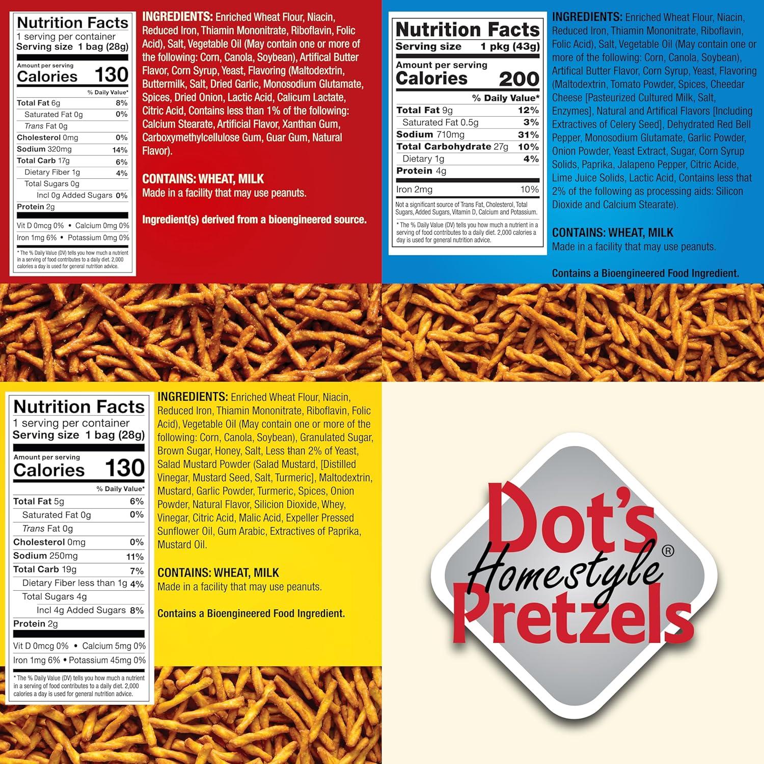 imageDots Pretzels Variety Pack Original Honey Mustard and Parmesan Garlic Twist Snack 1oz Individually Sized Bags 18 CountOriginal  Honey Mustard  and Cinnamon Sugar Variety Pack