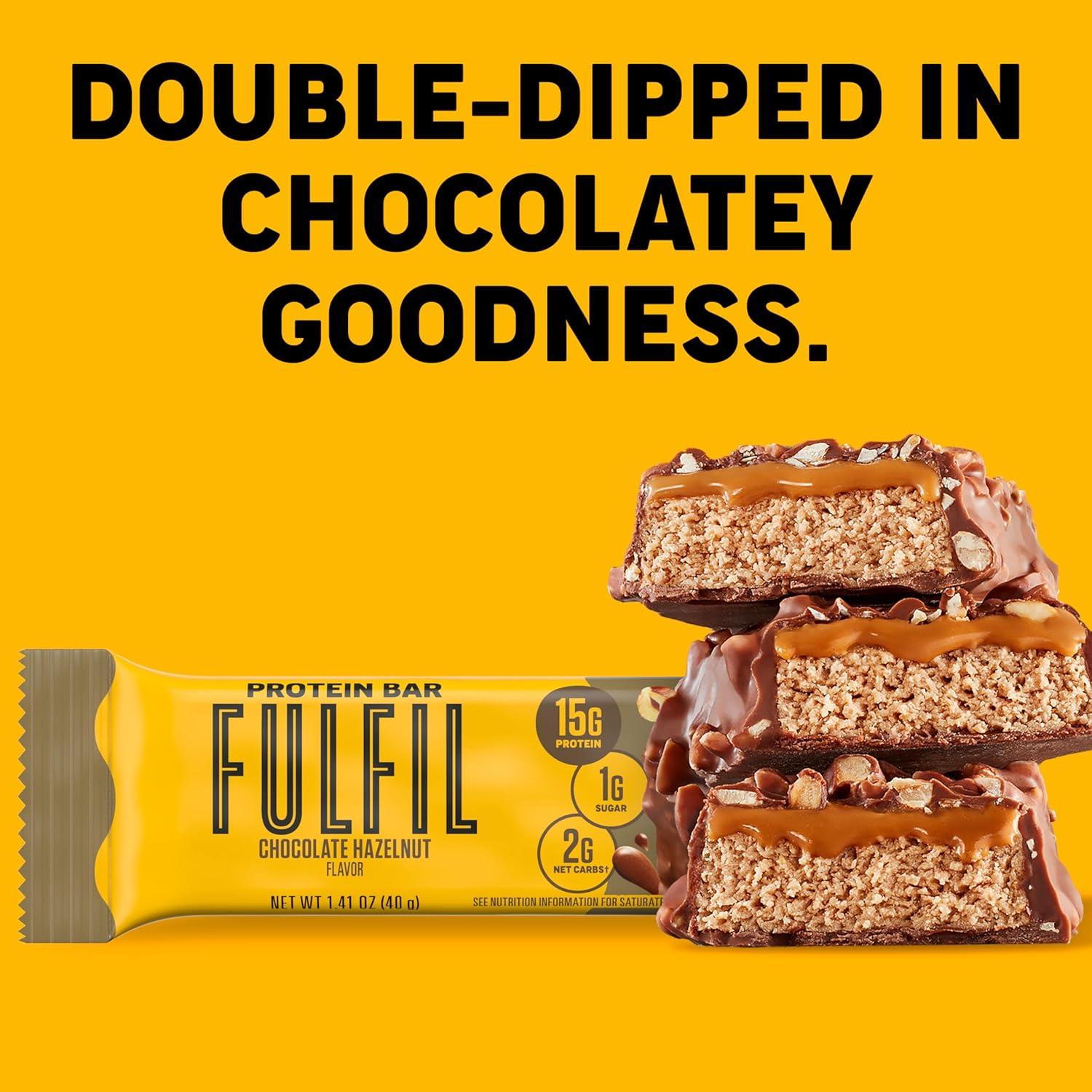 imageFULFIL Protein Snack Bars Chocolate Salted Caramel Flavored Gluten Free with 15g Protein Pantry Staples 12 CountChocolate Hazelnut