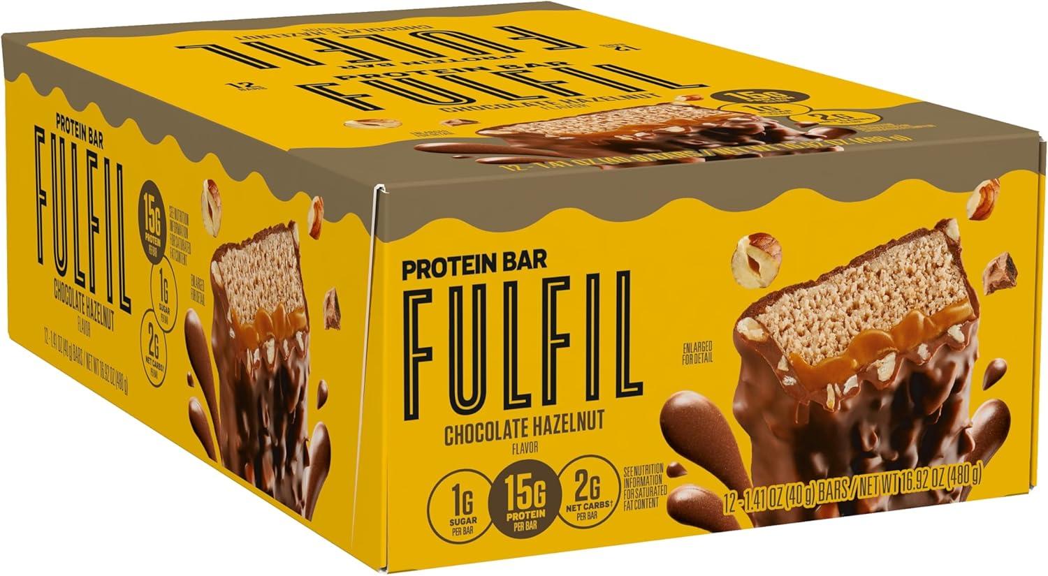 imageFULFIL Protein Snack Bars Chocolate Salted Caramel Flavored Gluten Free with 15g Protein Pantry Staples 12 CountChocolate Hazelnut