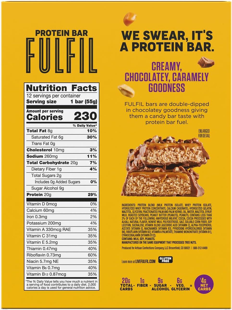 imageFULFIL Protein Snack Bars Chocolate Salted Caramel Flavored Gluten Free with 15g Protein Pantry Staples 12 CountChocolate Peanut Caramel