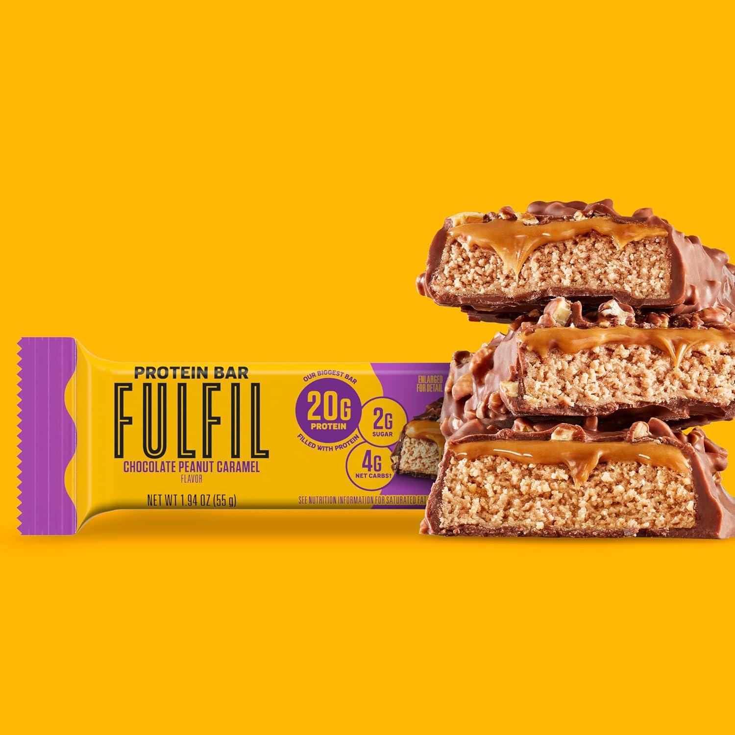 imageFULFIL Protein Snack Bars Chocolate Salted Caramel Flavored Gluten Free with 15g Protein Pantry Staples 12 CountChocolate Peanut Caramel