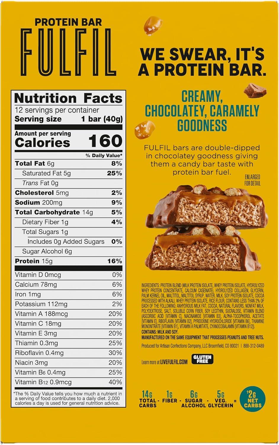 imageFULFIL Protein Snack Bars Chocolate Salted Caramel Flavored Gluten Free with 15g Protein Pantry Staples 12 CountChocolate Salted Caramel