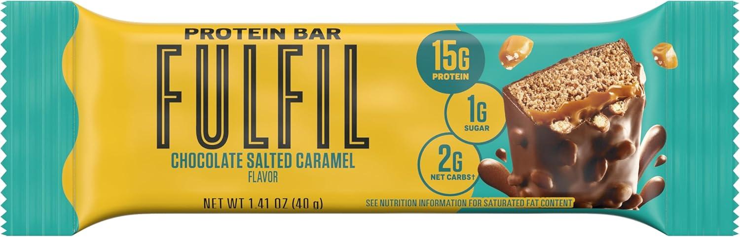 imageFULFIL Protein Snack Bars Chocolate Salted Caramel Flavored Gluten Free with 15g Protein Pantry Staples 12 CountChocolate Salted Caramel