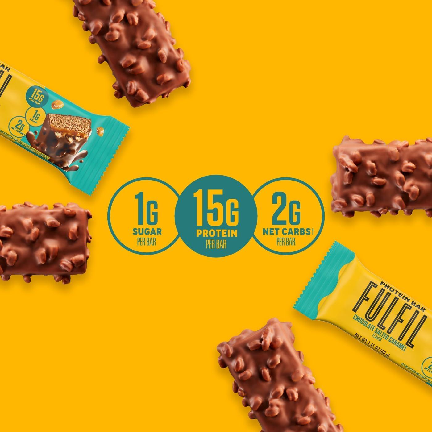 imageFULFIL Protein Snack Bars Chocolate Salted Caramel Flavored Gluten Free with 15g Protein Pantry Staples 12 CountChocolate Salted Caramel