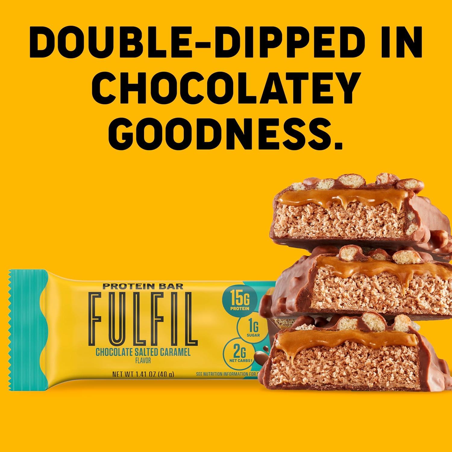 imageFULFIL Protein Snack Bars Chocolate Salted Caramel Flavored Gluten Free with 15g Protein Pantry Staples 12 CountChocolate Salted Caramel