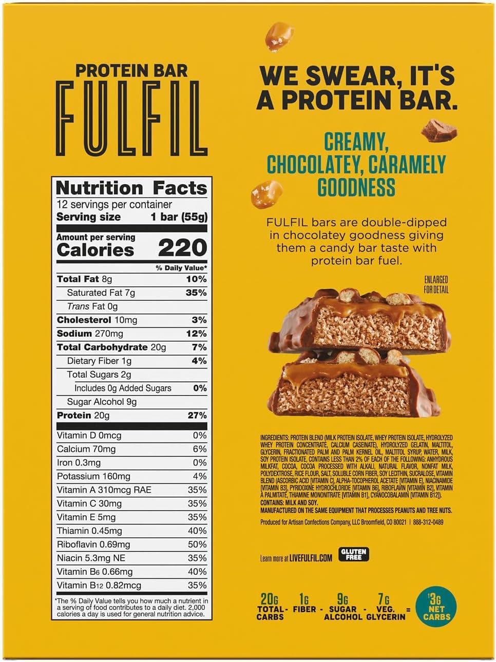 imageFULFIL Protein Snack Bars Chocolate Salted Caramel Flavored Gluten Free with 15g Protein Pantry Staples 12 CountChocolate Salted Caramel