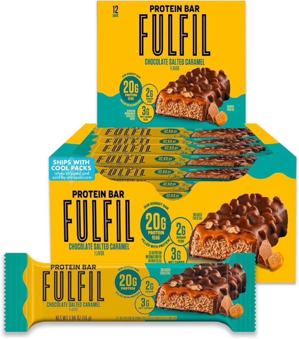 imageFULFIL Protein Snack Bars Chocolate Salted Caramel Flavored Gluten Free with 15g Protein Pantry Staples 12 CountChocolate Salted Caramel