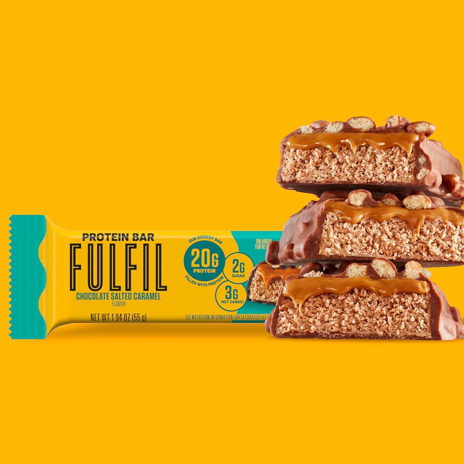 imageFULFIL Protein Snack Bars Chocolate Salted Caramel Flavored Gluten Free with 15g Protein Pantry Staples 12 CountChocolate Salted Caramel