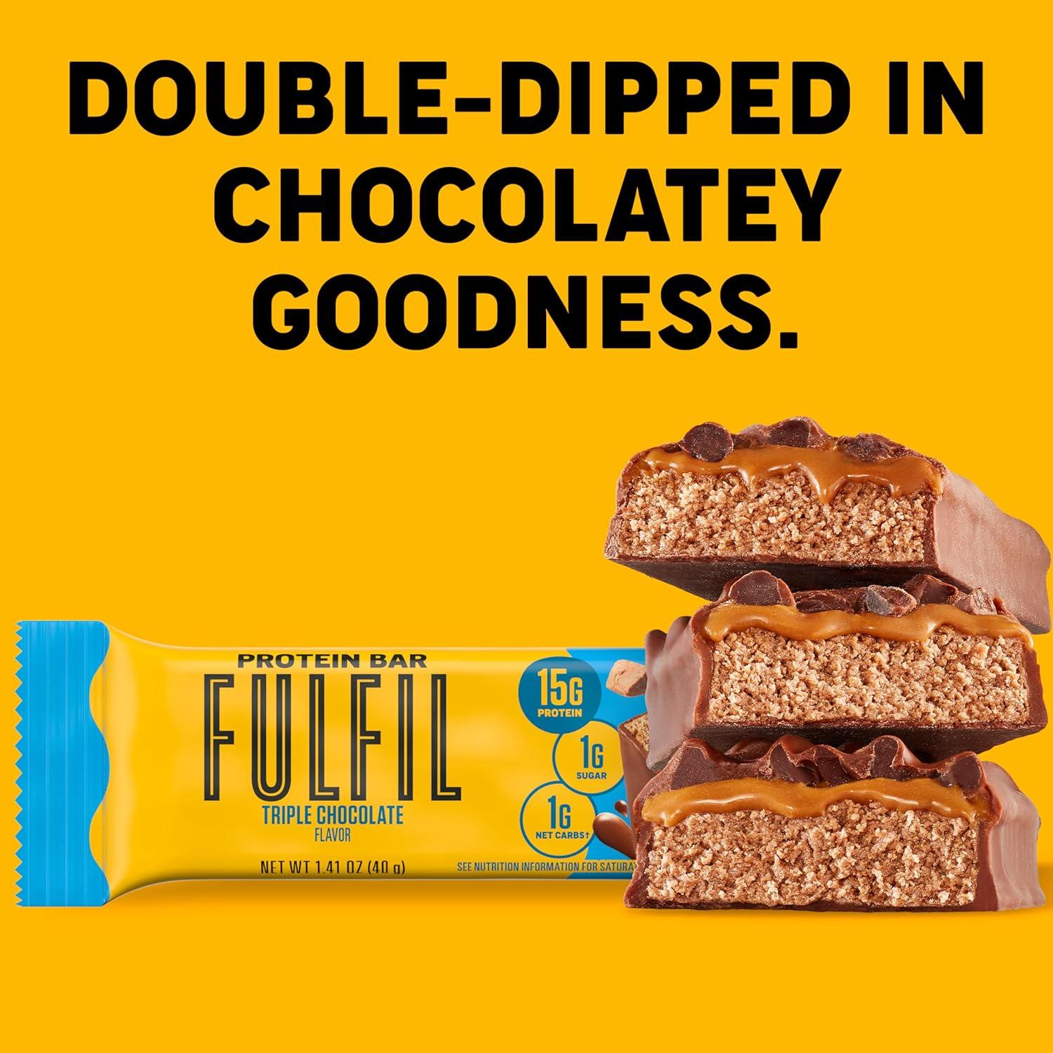 imageFULFIL Protein Snack Bars Chocolate Salted Caramel Flavored Gluten Free with 15g Protein Pantry Staples 12 CountTriple Chocolate