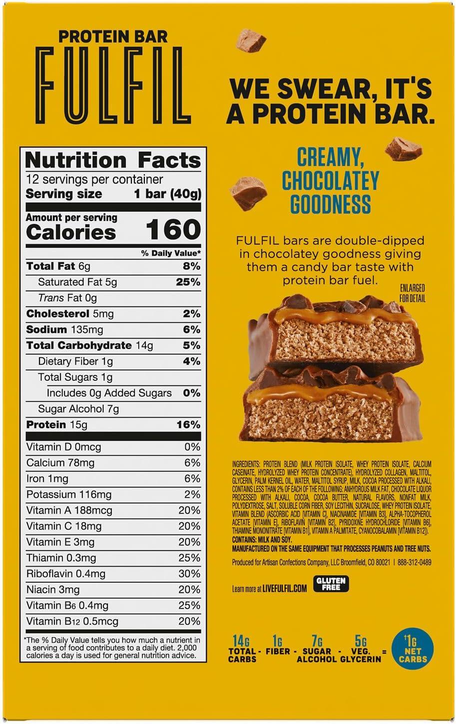 imageFULFIL Protein Snack Bars Chocolate Salted Caramel Flavored Gluten Free with 15g Protein Pantry Staples 12 CountTriple Chocolate