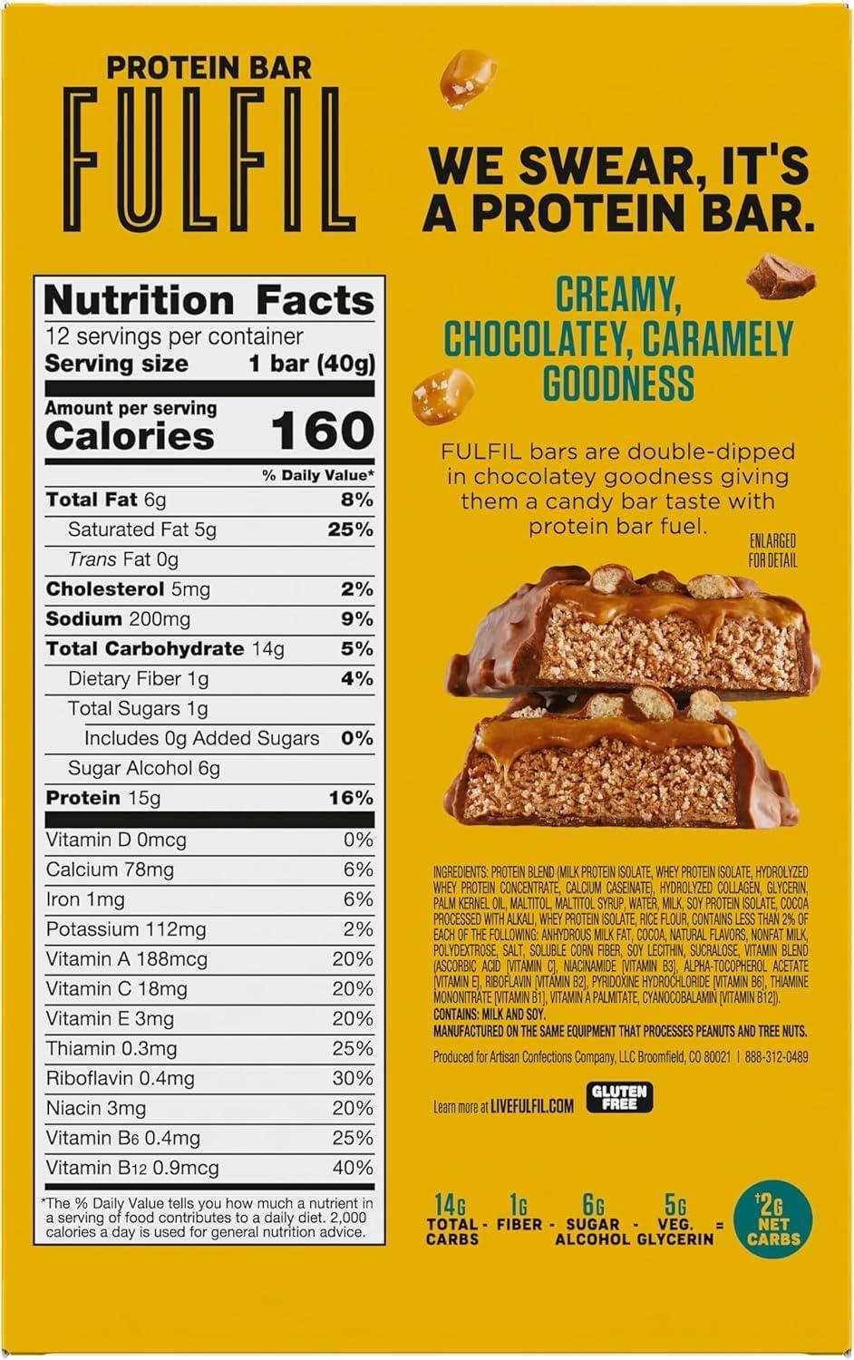 imageFULFIL Protein Snack Bars Chocolate Salted Caramel Flavored Gluten Free with 15g Protein Pantry Staples 12 CountVariety Pack
