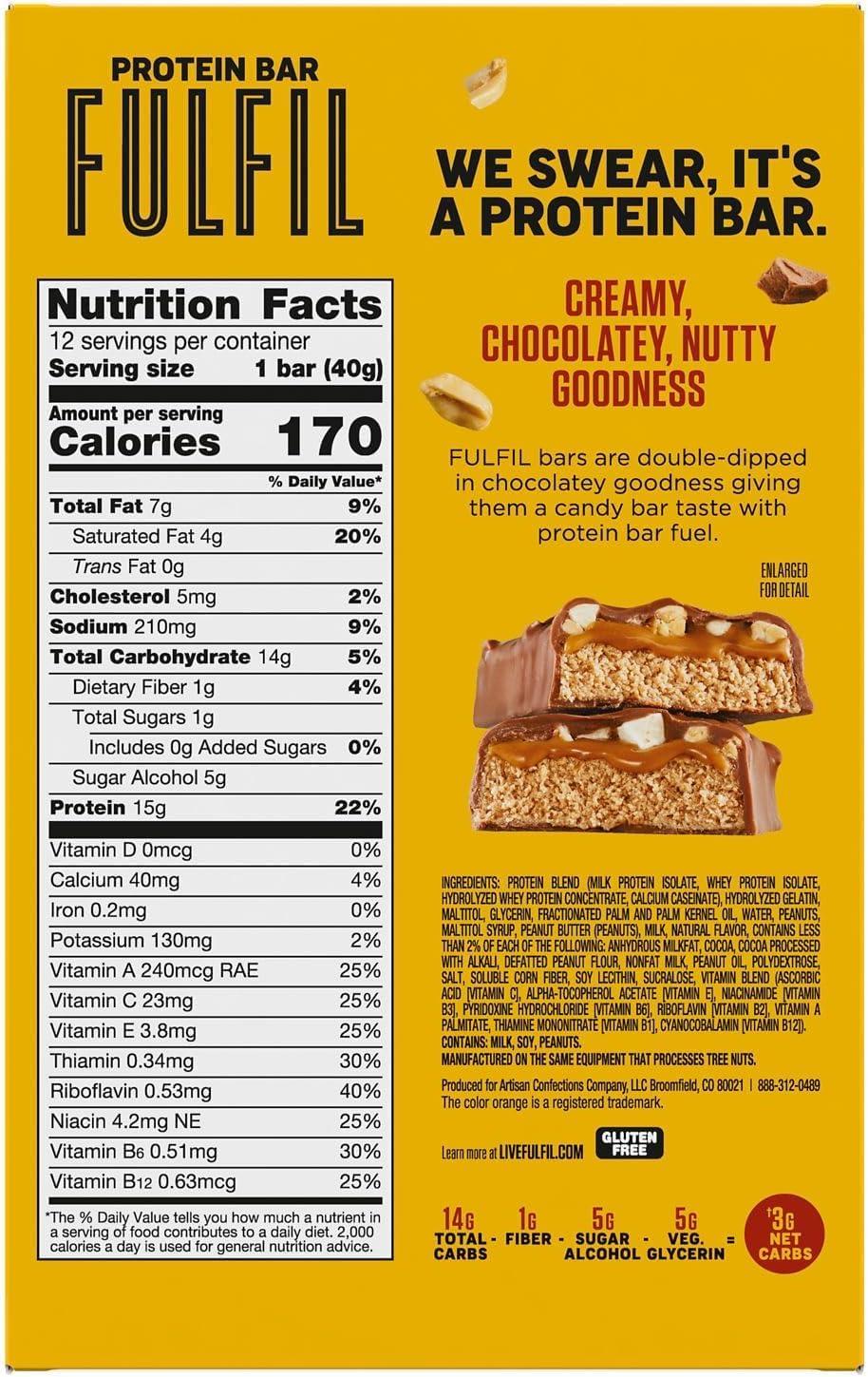 imageFULFIL Protein Snack Bars Chocolate Salted Caramel Flavored Gluten Free with 15g Protein Pantry Staples 12 CountVariety Pack