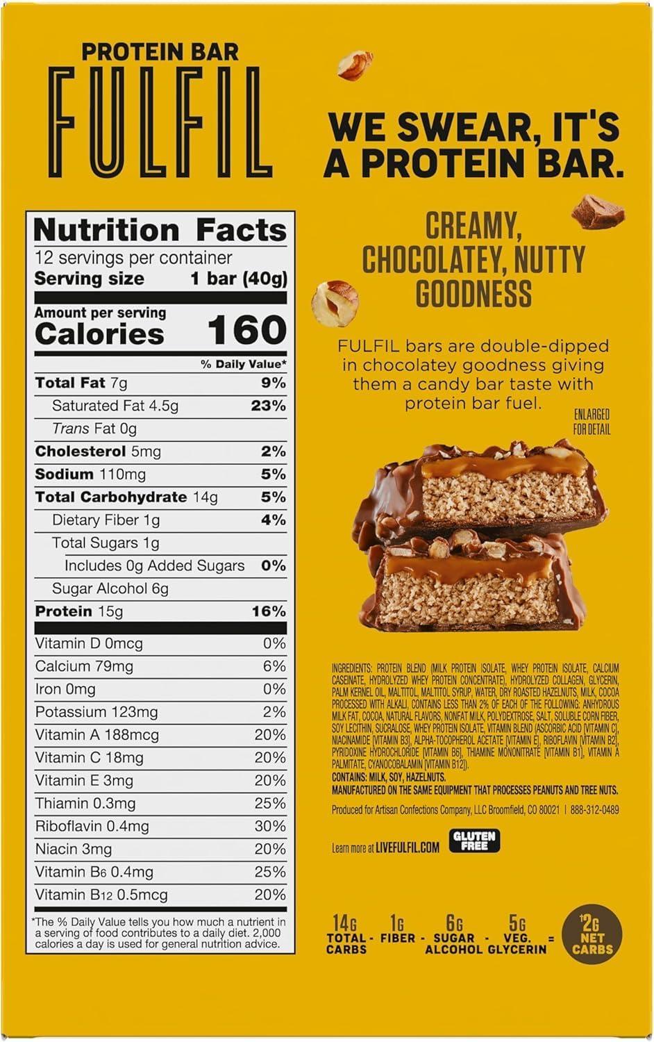 imageFULFIL Protein Snack Bars Chocolate Salted Caramel Flavored Gluten Free with 15g Protein Pantry Staples 12 CountVariety Pack