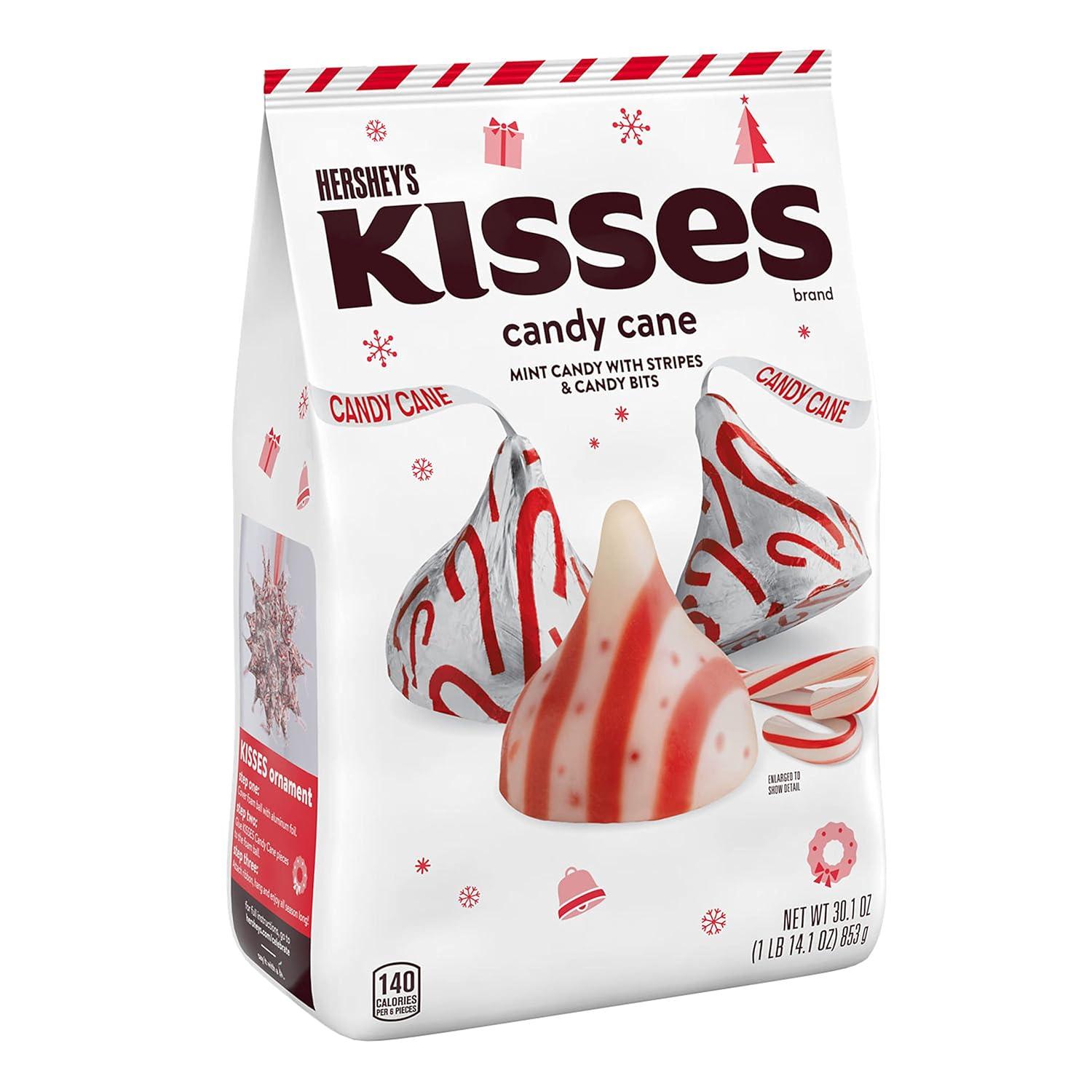 imageHERSHEYS KISSES Candy Cane Flavored Christmas Candy Bag 16 ozCandy Cane