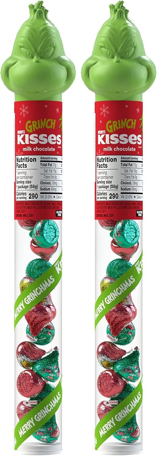 imageHERSHEYS KISSES Grinch Milk Chocolate Candy Christmas 208 oz Filled Plastic CaneMilk Chocolate