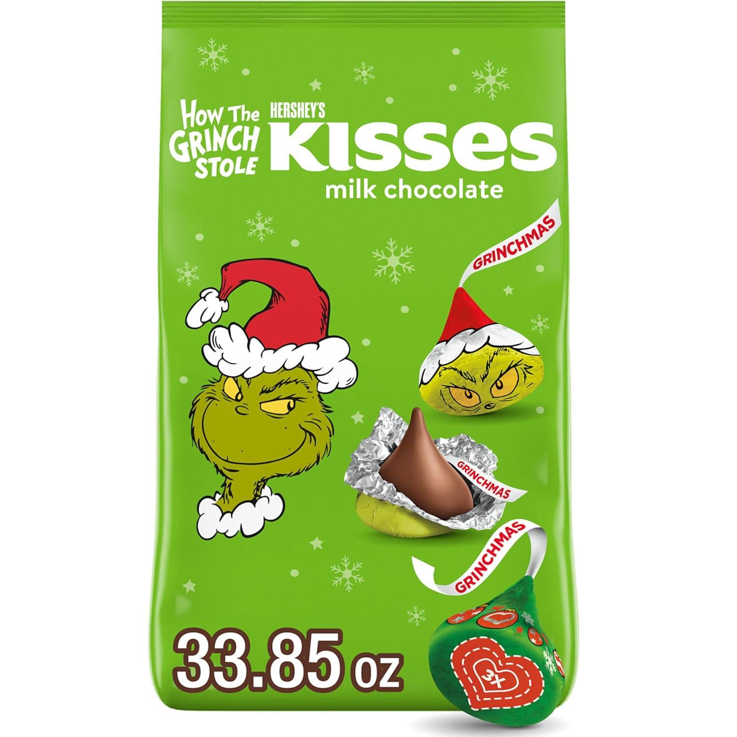 imageHERSHEYS KISSES Grinch Milk Chocolate Christmas Candy Bulk Bag 3385 ozMilk Chocolate