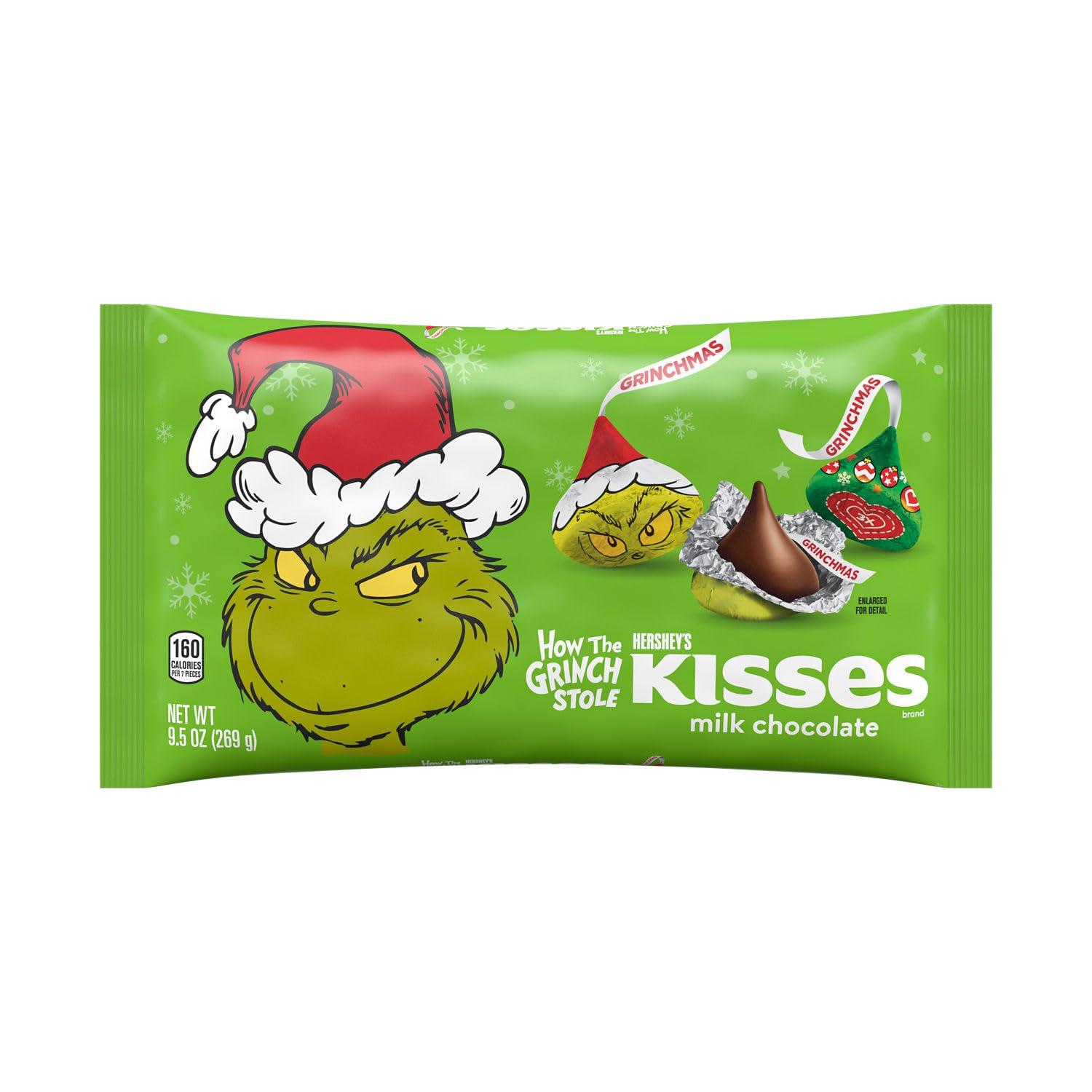 imageHERSHEYS KISSES Grinch Milk Chocolate Christmas Candy Bulk Bag 3385 ozMilk Chocolate