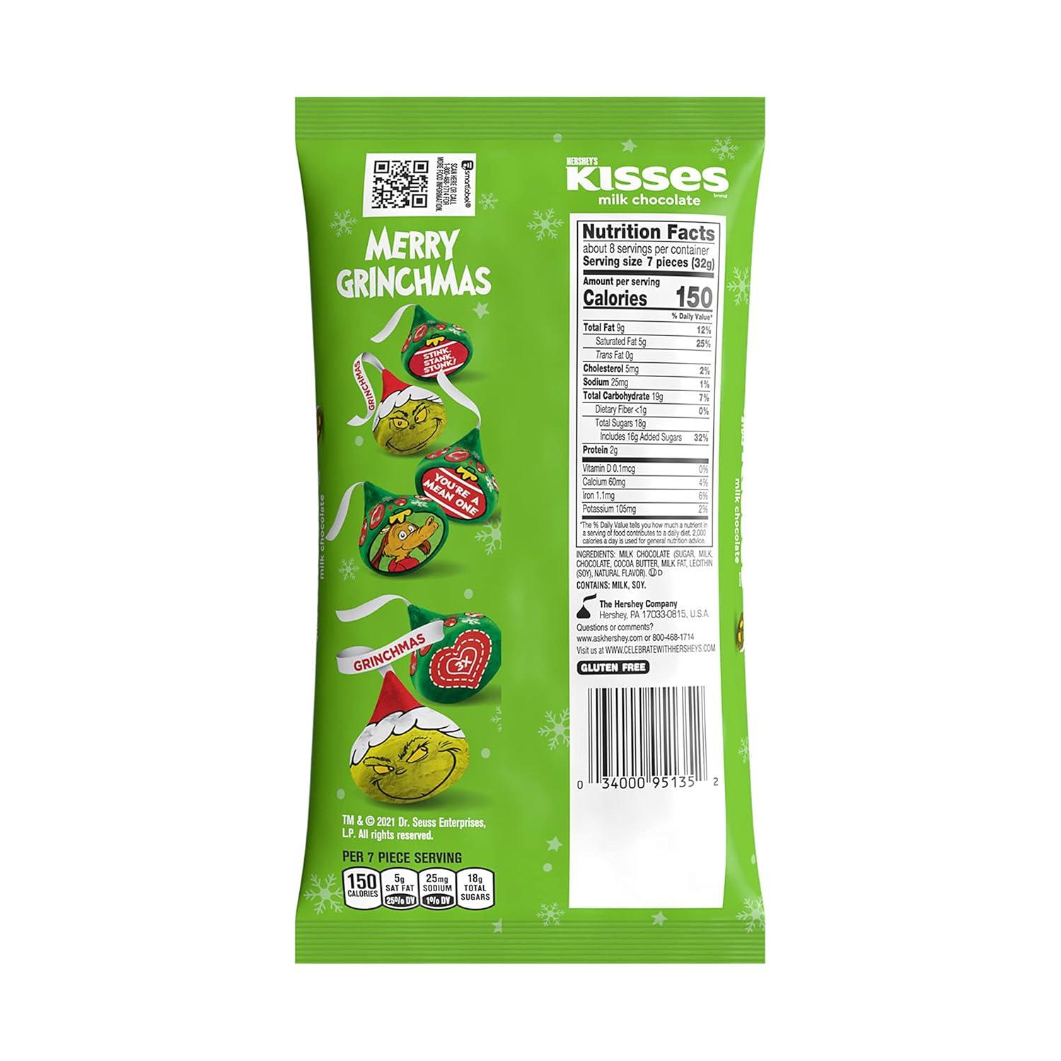imageHERSHEYS KISSES Grinch Milk Chocolate Christmas Candy Bulk Bag 3385 ozMilk Chocolate