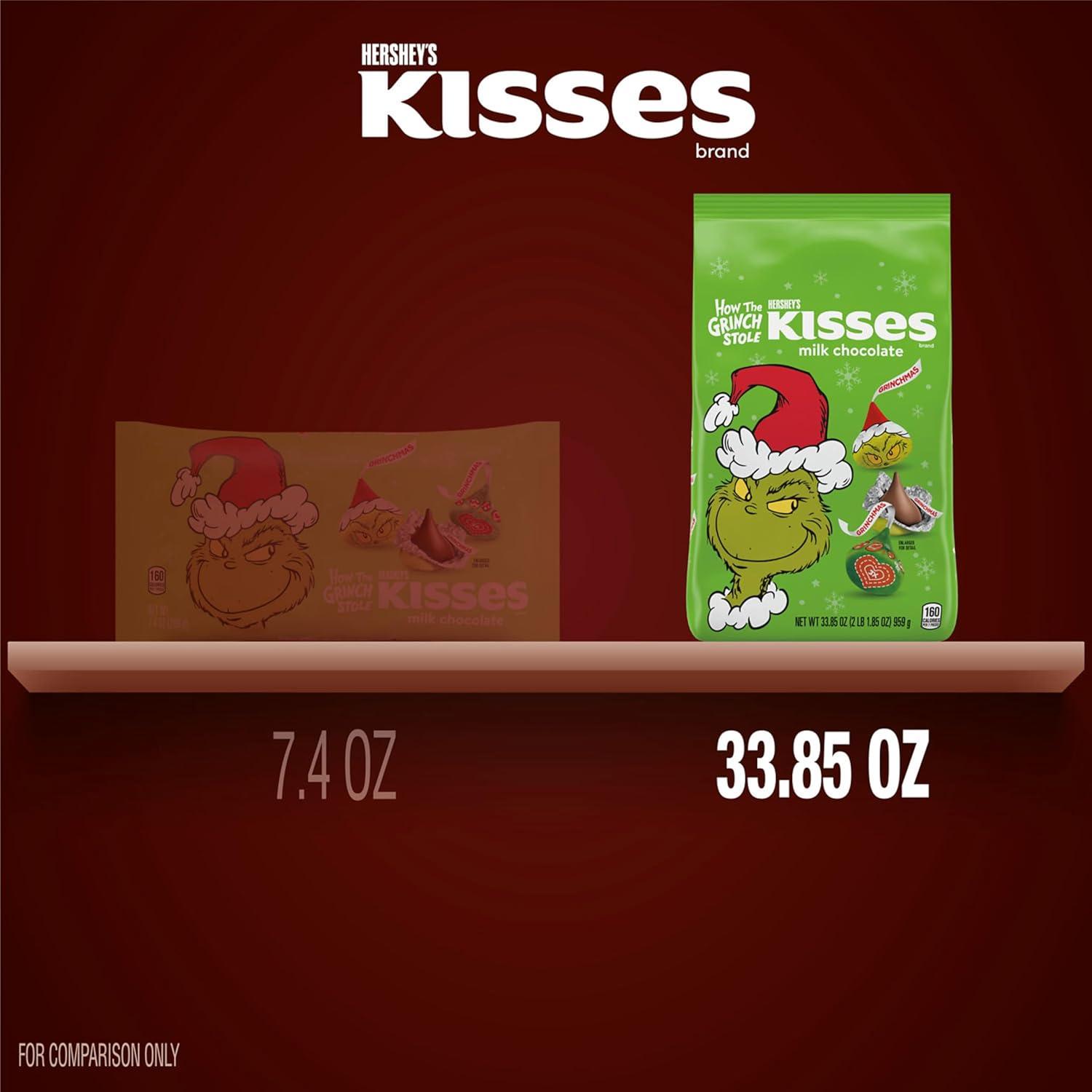 imageHERSHEYS KISSES Grinch Milk Chocolate Christmas Candy Bulk Bag 3385 ozMilk Chocolate