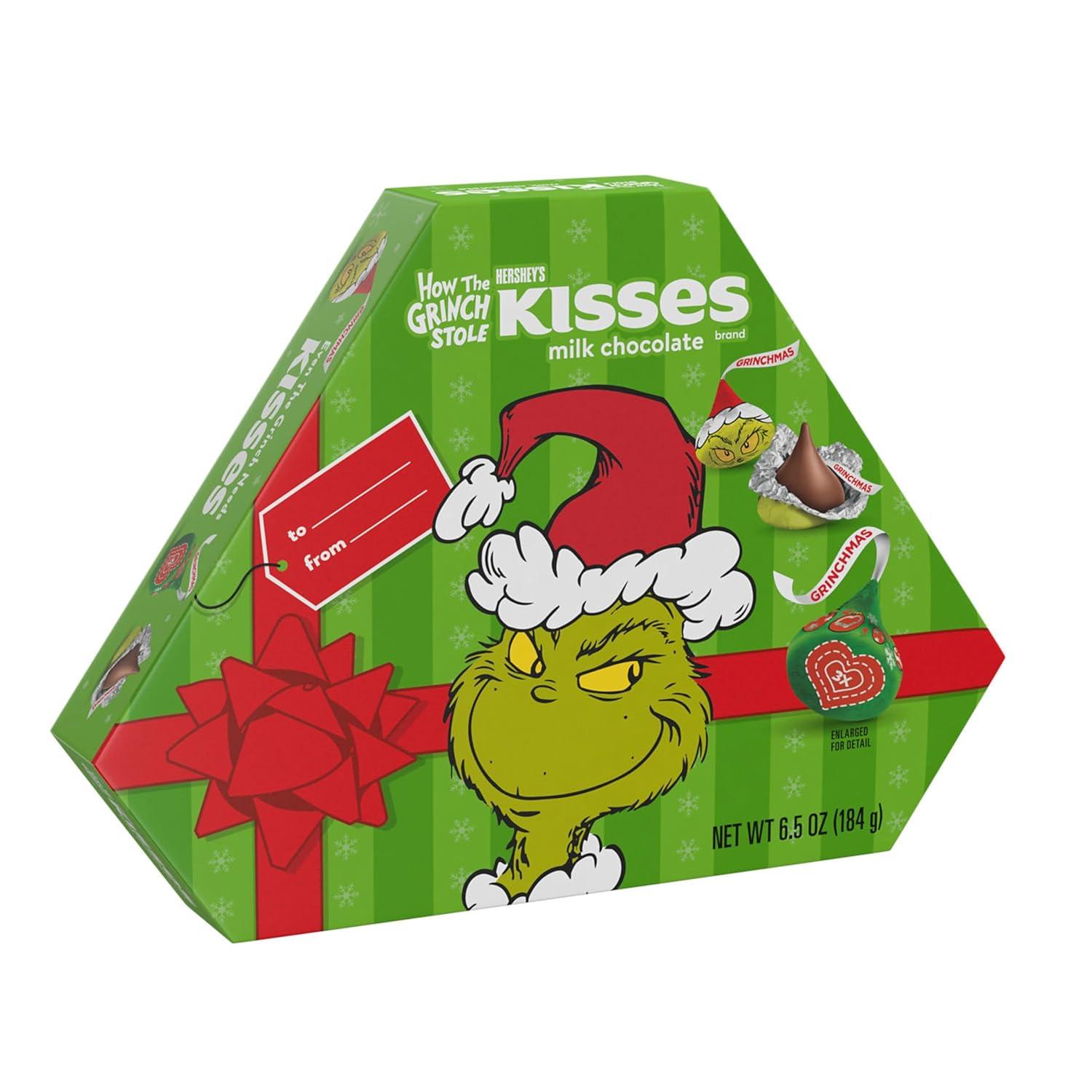 imageHERSHEYS KISSES Grinch Milk Chocolate Christmas Candy Gift Box 65 oz