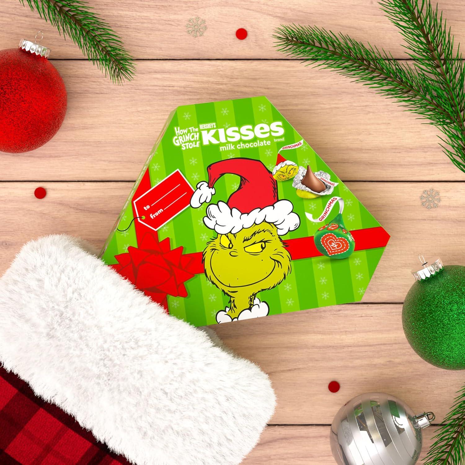 imageHERSHEYS KISSES Grinch Milk Chocolate Christmas Candy Gift Box 65 oz