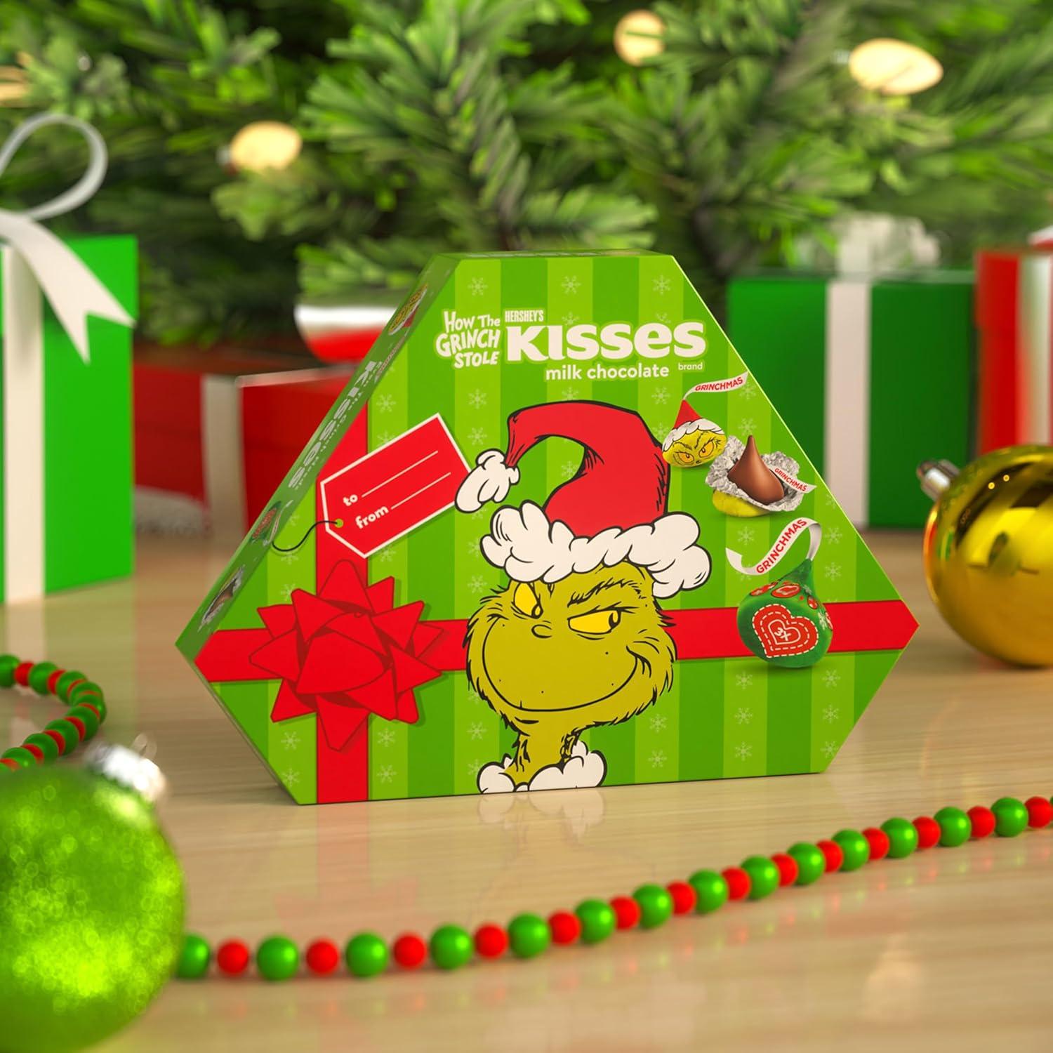 imageHERSHEYS KISSES Grinch Milk Chocolate Christmas Candy Gift Box 65 oz