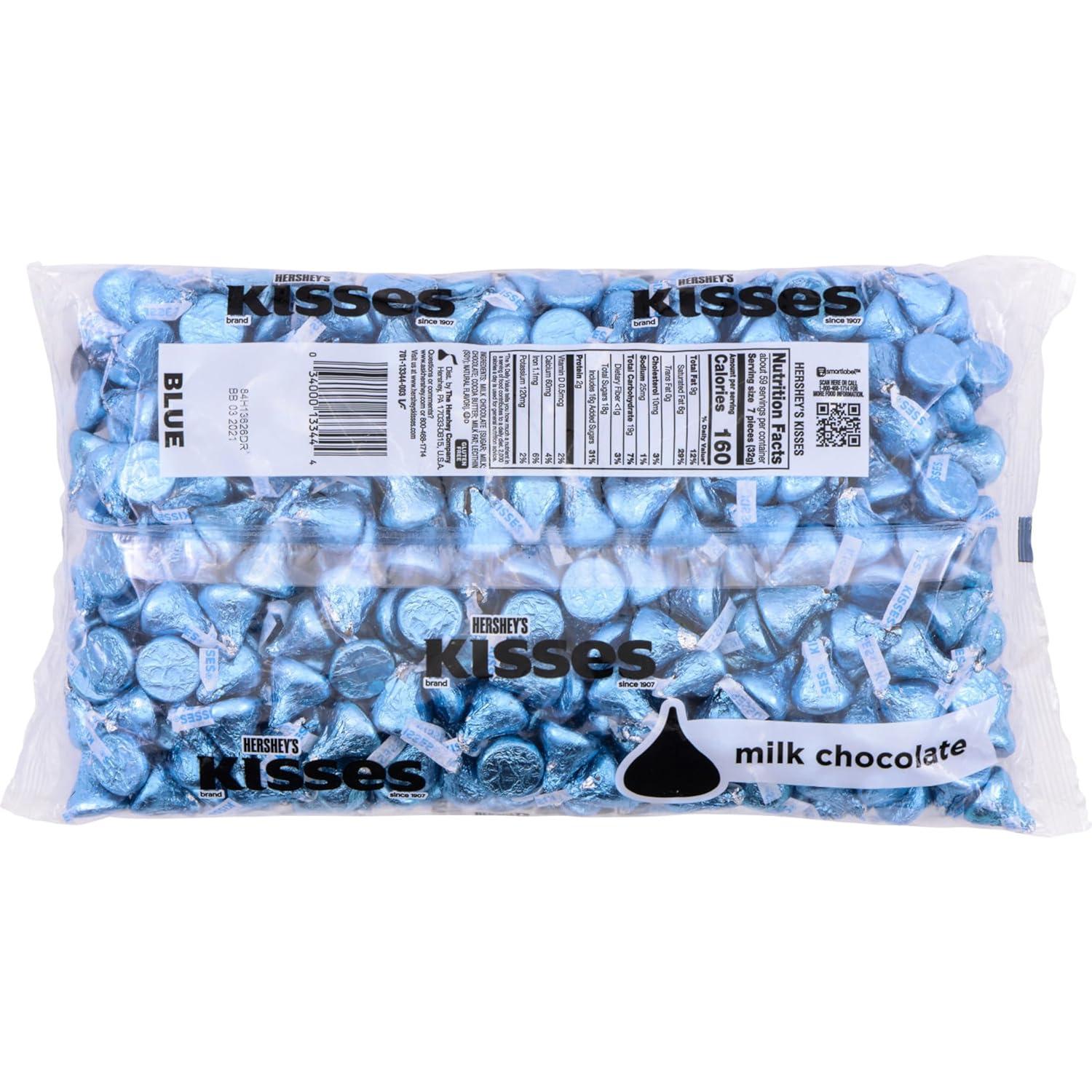 imageHERSHEYS KISSES Milk Chocolate Candy Bulk Bag 60 ozBulk Kisses Blue Foils