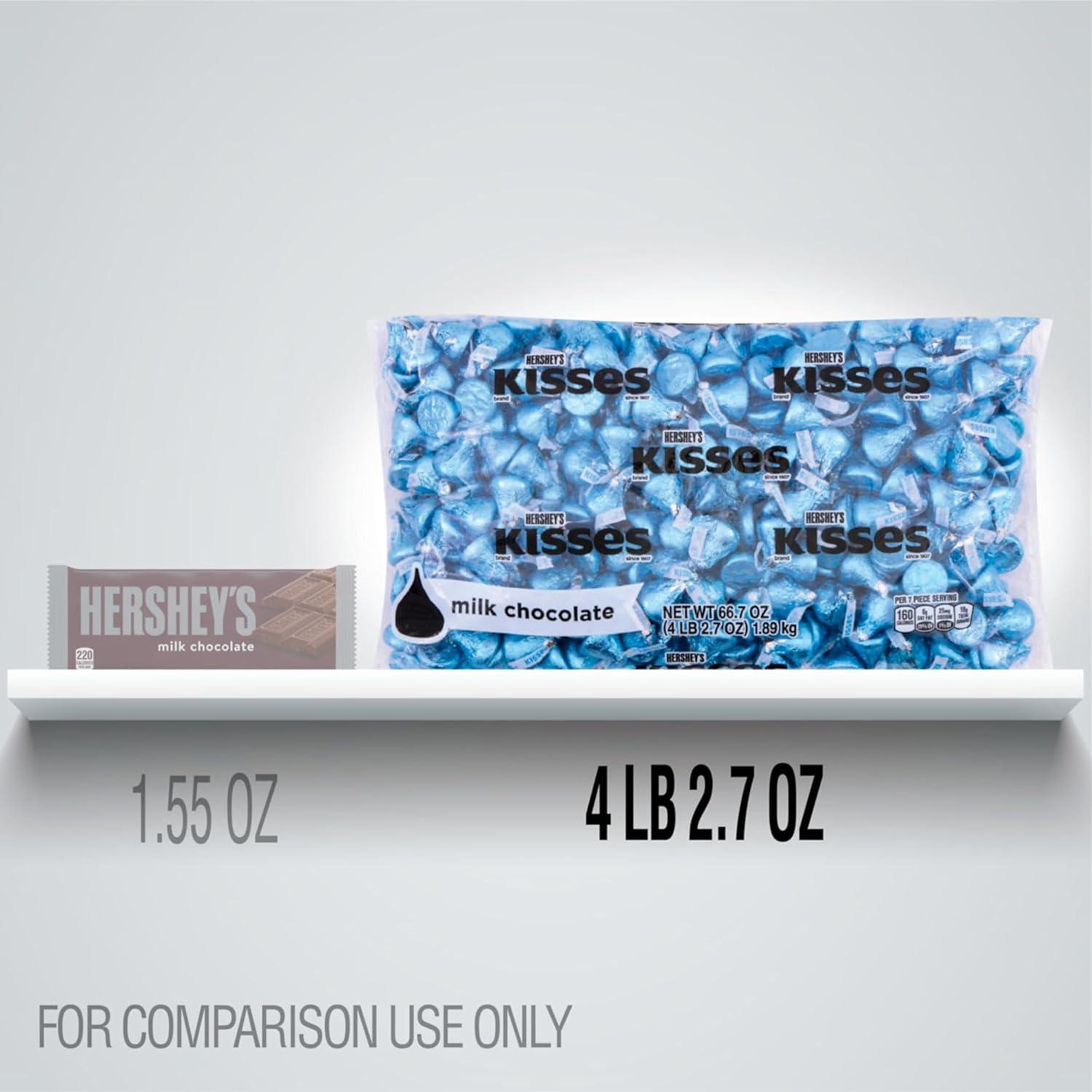 imageHERSHEYS KISSES Milk Chocolate Candy Bulk Bag 60 ozBulk Kisses Blue Foils