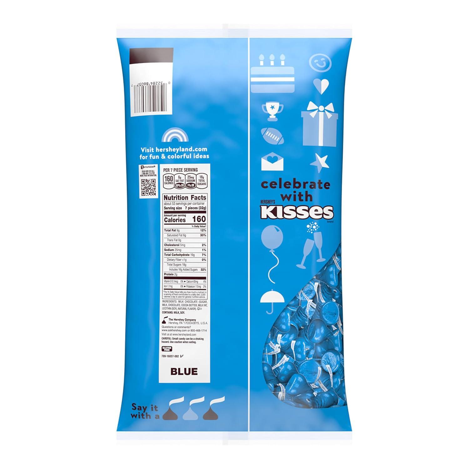 imageHERSHEYS KISSES Milk Chocolate Candy Bulk Bag 60 ozLight Blue