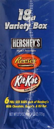imageHERSHEYS KIT KAT and REESES Assorted Milk Chocolate Candy Variety Box Halloween Candy 273 oz 18 CountMilk Chocolate