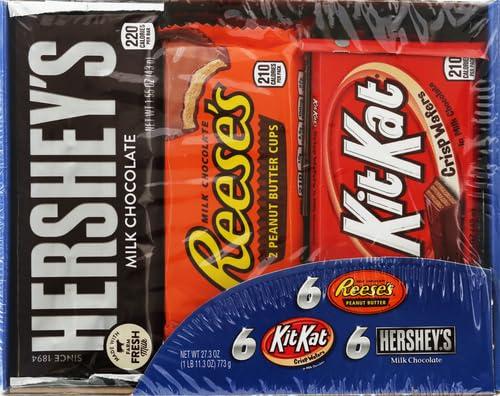 imageHERSHEYS KIT KAT and REESES Assorted Milk Chocolate Candy Variety Box Halloween Candy 273 oz 18 CountMilk Chocolate