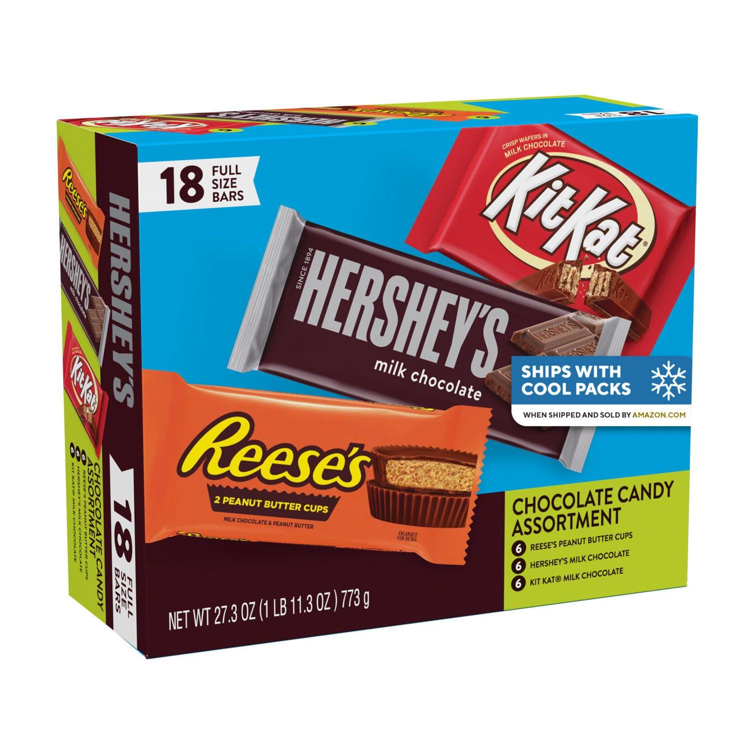 imageHERSHEYS KIT KAT and REESES Assorted Milk Chocolate Candy Variety Box Halloween Candy 273 oz 18 CountMilk Chocolate