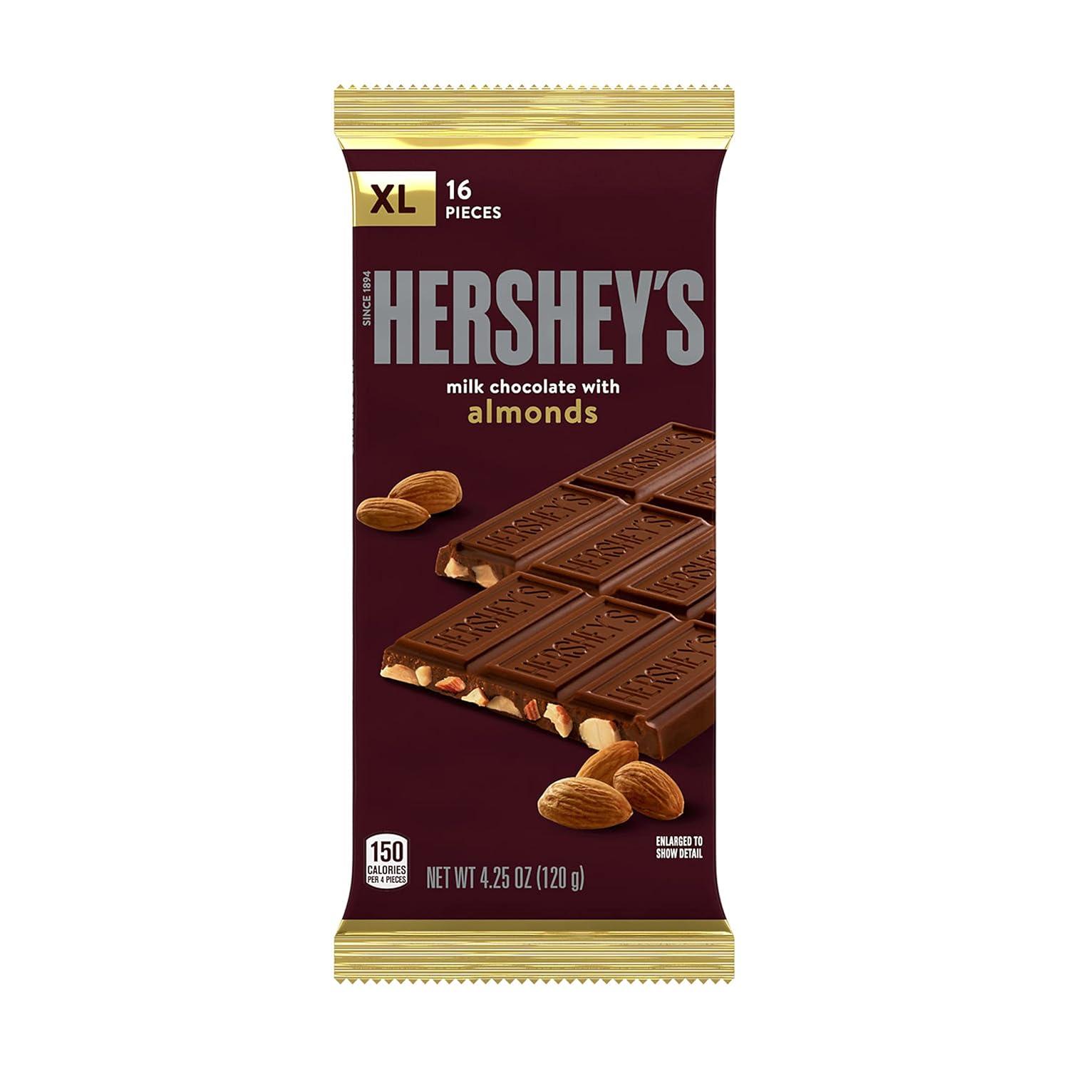 imageHERSHEYS Milk Chocolate with Almonds XL Candy Bars 425 oz 12 Count 16 Pieces
