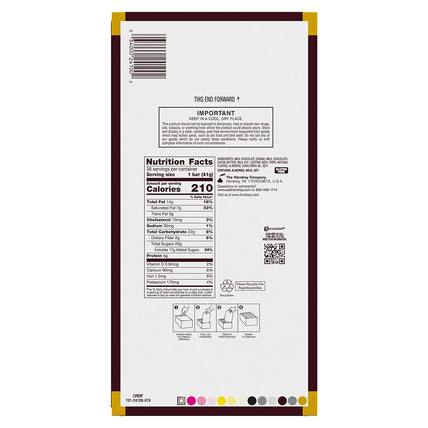 imageHERSHEYS Milk Chocolate with Whole Almonds Candy Bars 145 oz 36 Count