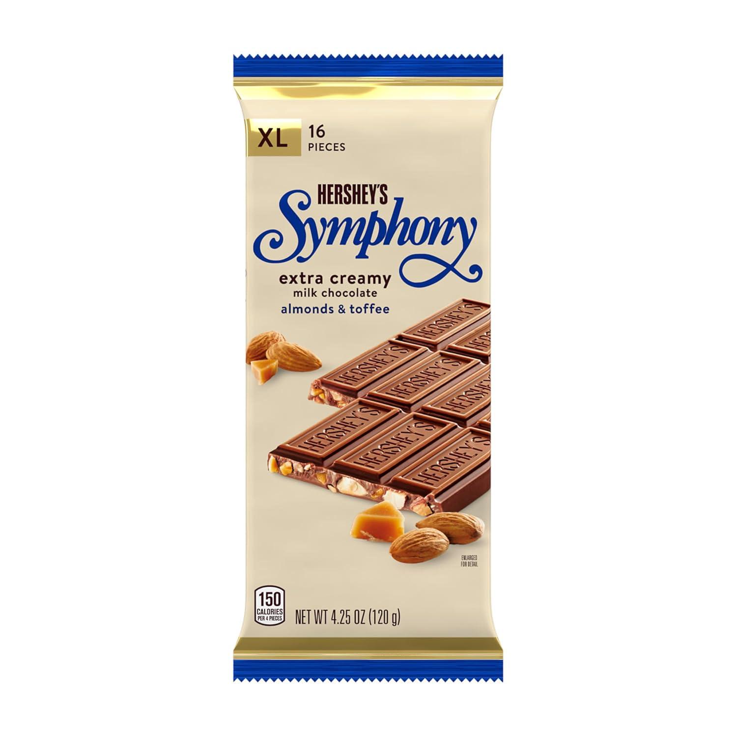 imageHERSHEYS SYMPHONY Chocolate Almond Toffee XL Candy Bars 425 oz 16 Pieces 12 CountMilk Chocolate  Almonds and Toffee