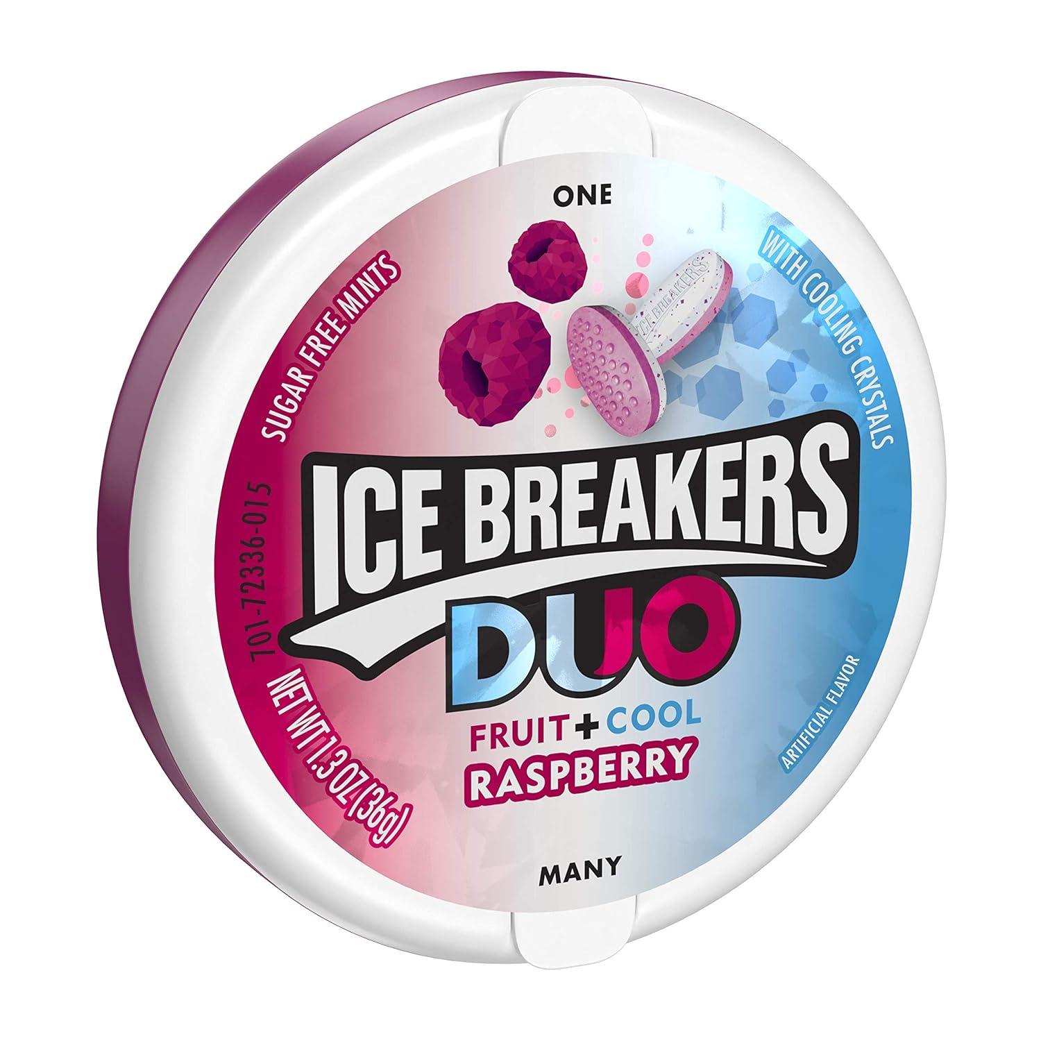 imageICE BREAKERS Duo Fruit Plus Cool Raspberry Flavored Sugar Free Mints Pucks 13 oz 8 CountDuo  Mints
