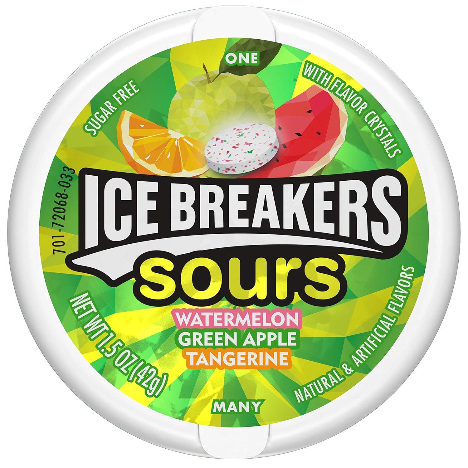 imageICE BREAKERS Duo Fruit Plus Cool Raspberry Flavored Sugar Free Mints Pucks 13 oz 8 CountDuo  Sours
