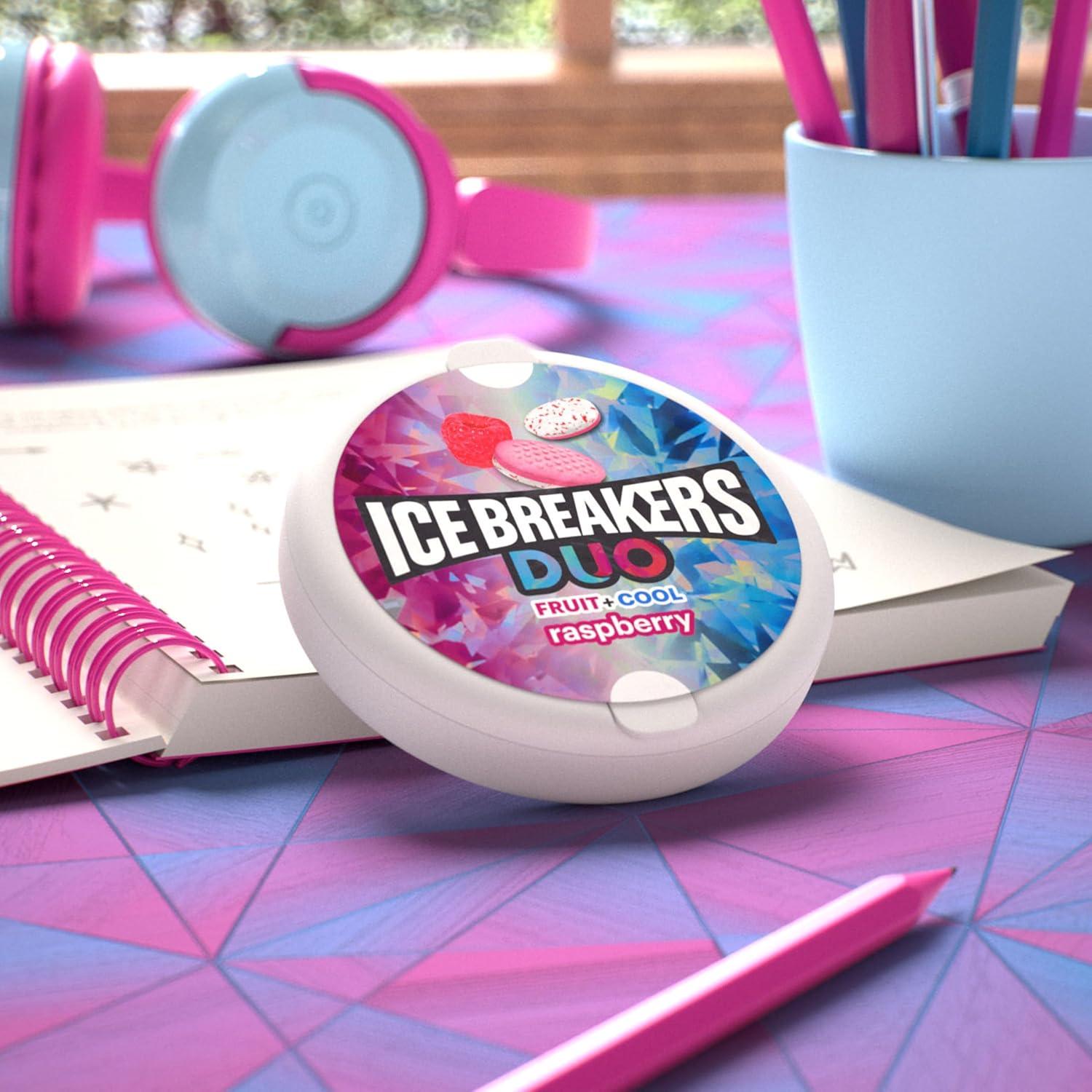 imageICE BREAKERS Duo Fruit Plus Cool Raspberry Flavored Sugar Free Mints Pucks 13 oz 8 CountRaspberry Cool