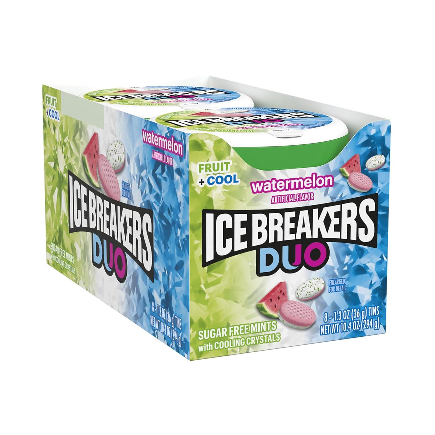 imageICE BREAKERS Duo Fruit Plus Cool Raspberry Flavored Sugar Free Mints Pucks 13 oz 8 CountWatermelon Cool