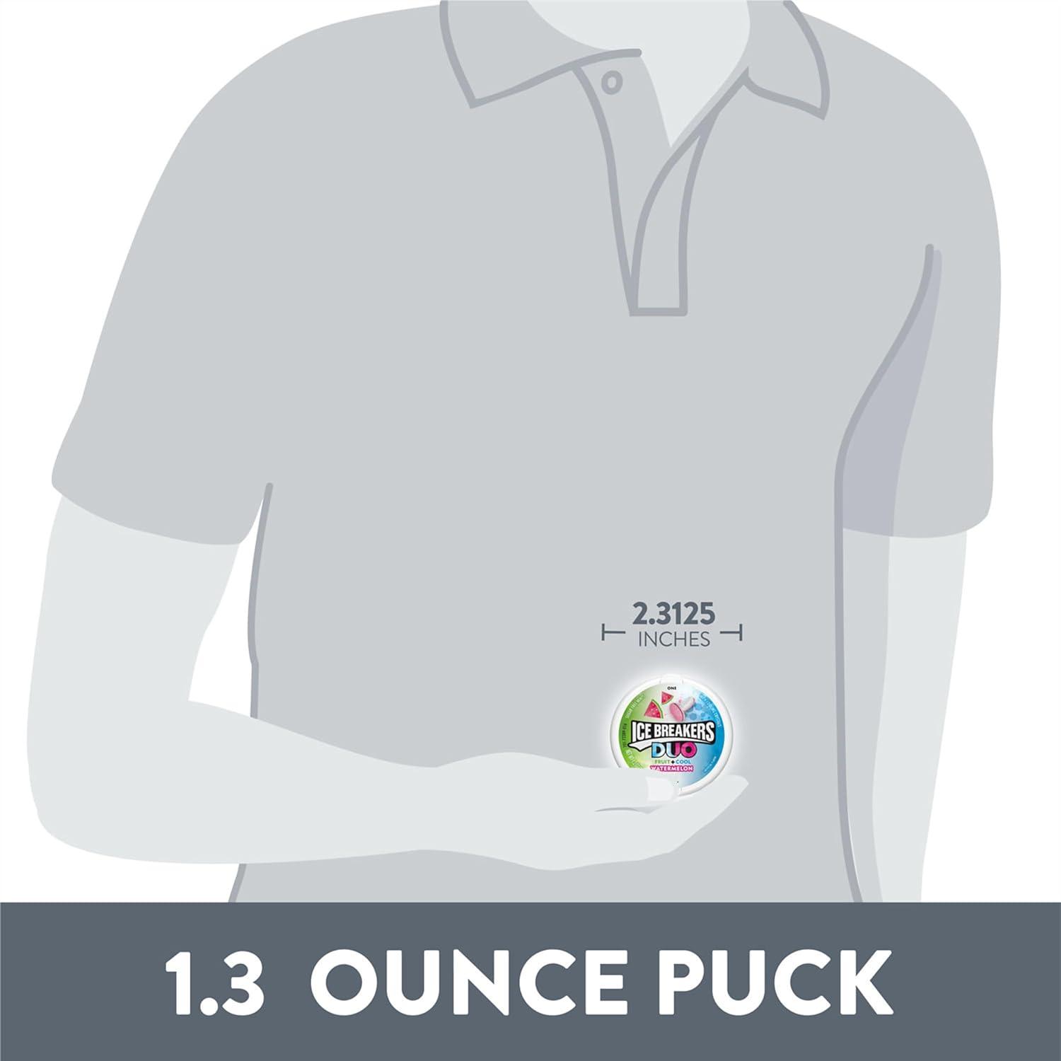 imageICE BREAKERS Duo Fruit Plus Cool Raspberry Flavored Sugar Free Mints Pucks 13 oz 8 CountWatermelon Cool
