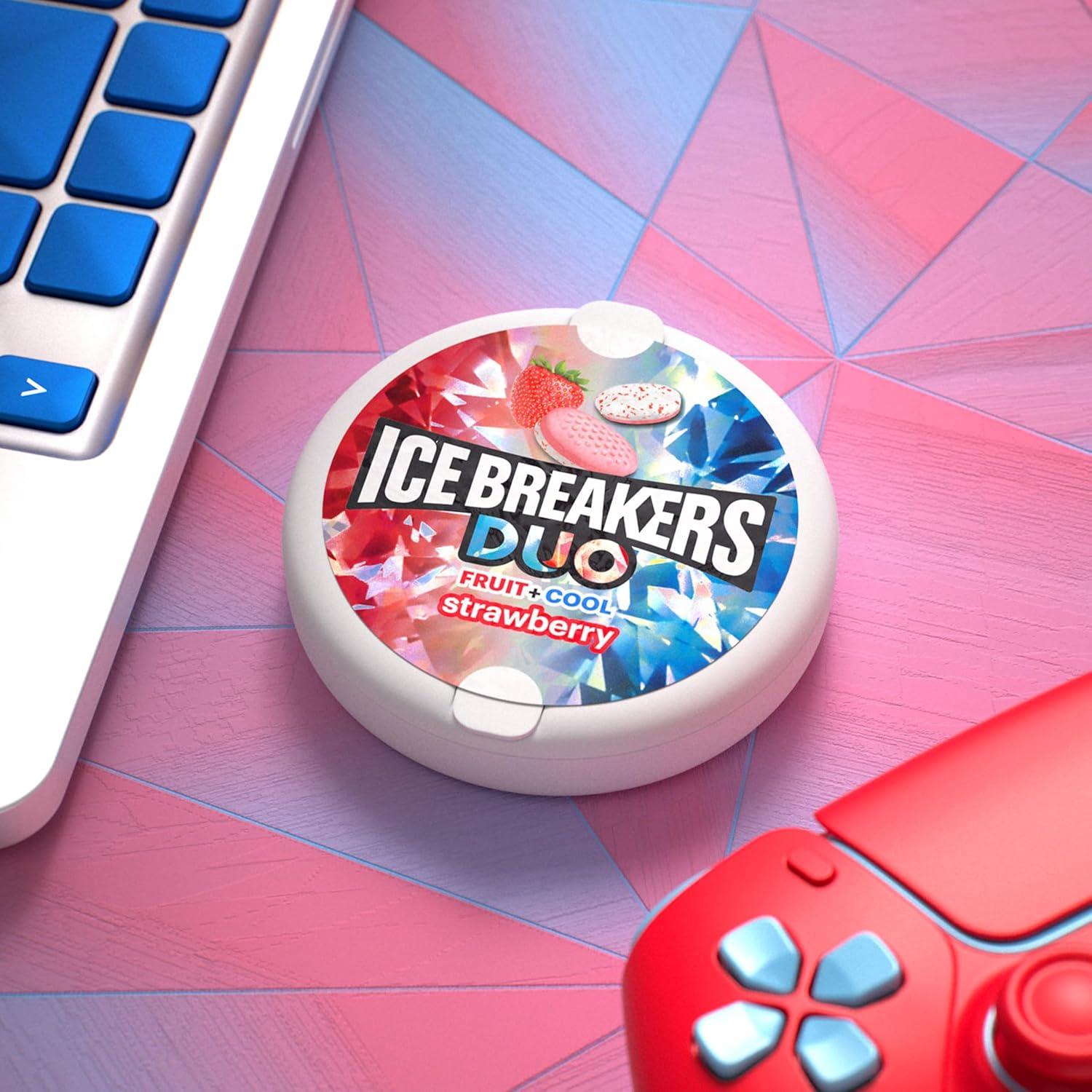 imageICE BREAKERS Duo Fruit Plus Cool Strawberry Flavored Sugar Free Mints Pucks 13 oz 8 Count