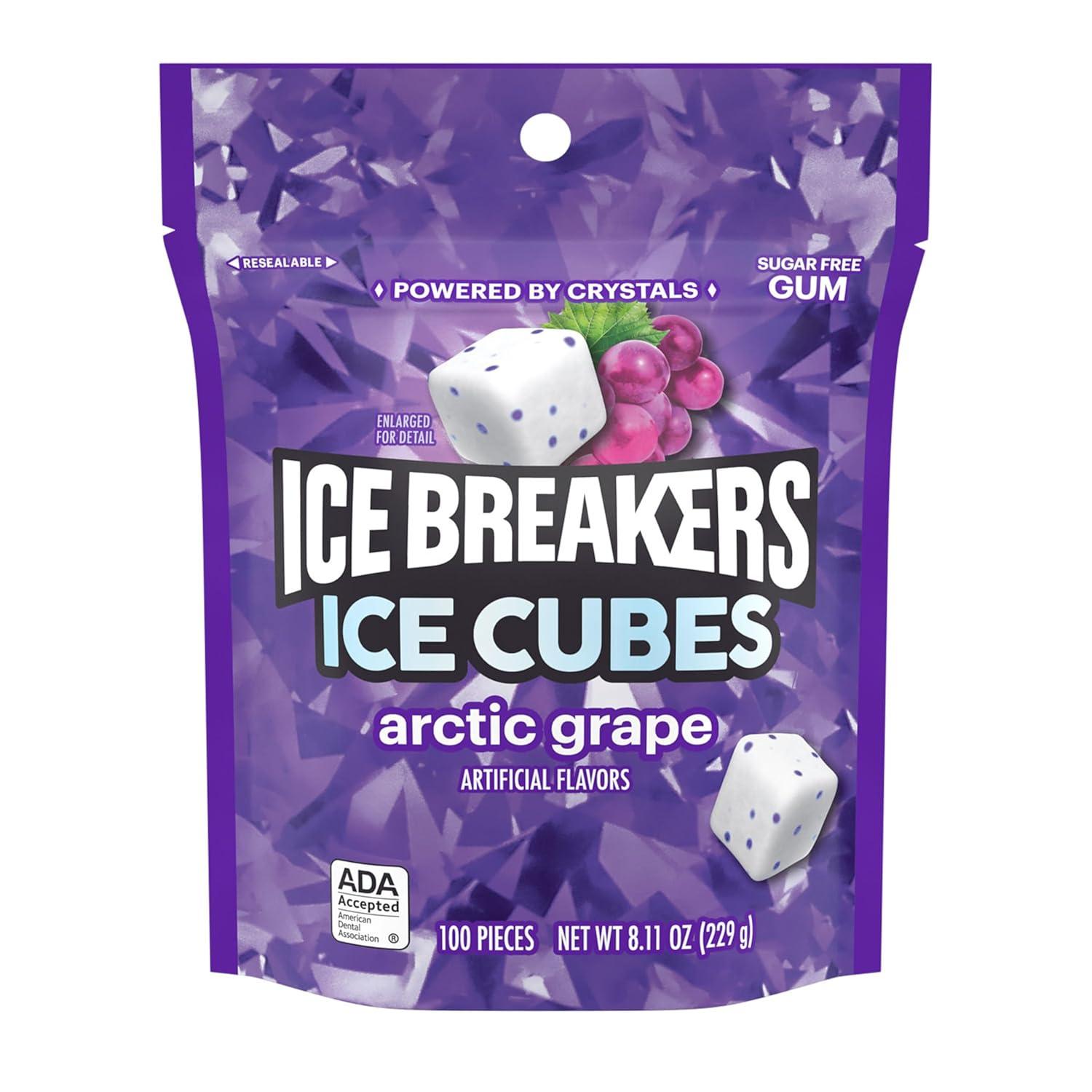 imageICE BREAKERS Ice Cubes Arctic Grape Flavored Sugar Free Chewing Gum Pouch 811 oz 100 PiecesArctic Grape