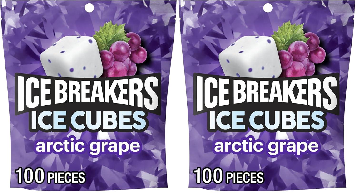 imageICE BREAKERS Ice Cubes Arctic Grape Flavored Sugar Free Chewing Gum Pouch 811 oz 100 PiecesArctic Grape