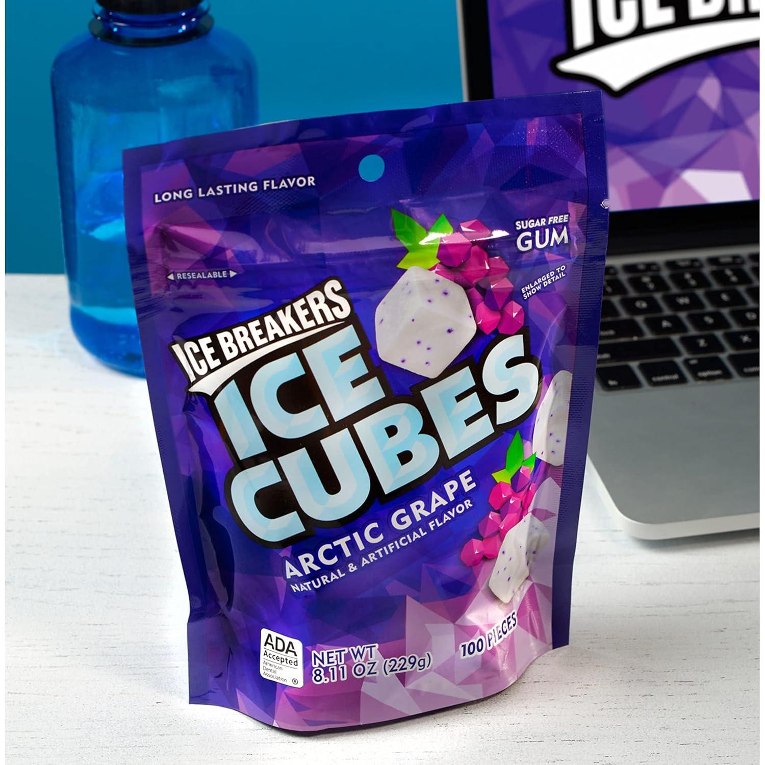 imageICE BREAKERS Ice Cubes Arctic Grape Flavored Sugar Free Chewing Gum Pouch 811 oz 100 PiecesArctic Grape