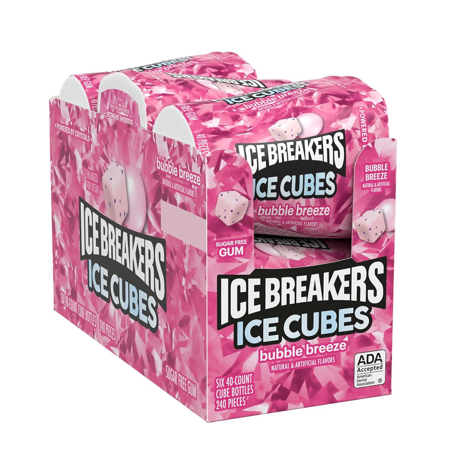 imageICE BREAKERS Ice Cubes Bubble Breeze Flavored Sugar Free Chewing Gum Bottles 324 oz 6 Count 40 PiecesBubble Breeze