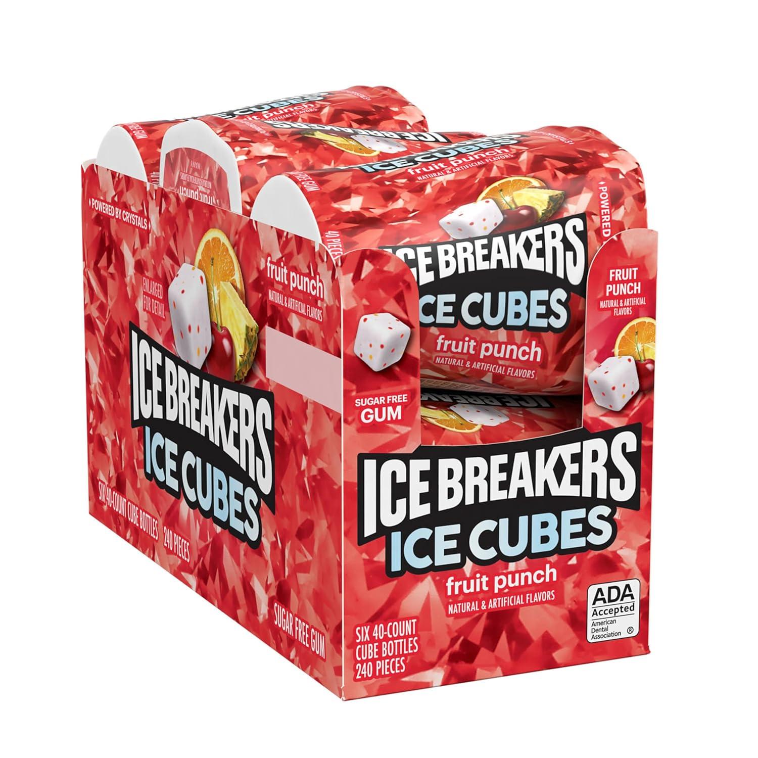 imageICE BREAKERS Ice Cubes Bubble Breeze Flavored Sugar Free Chewing Gum Bottles 324 oz 6 Count 40 PiecesFruit Punch