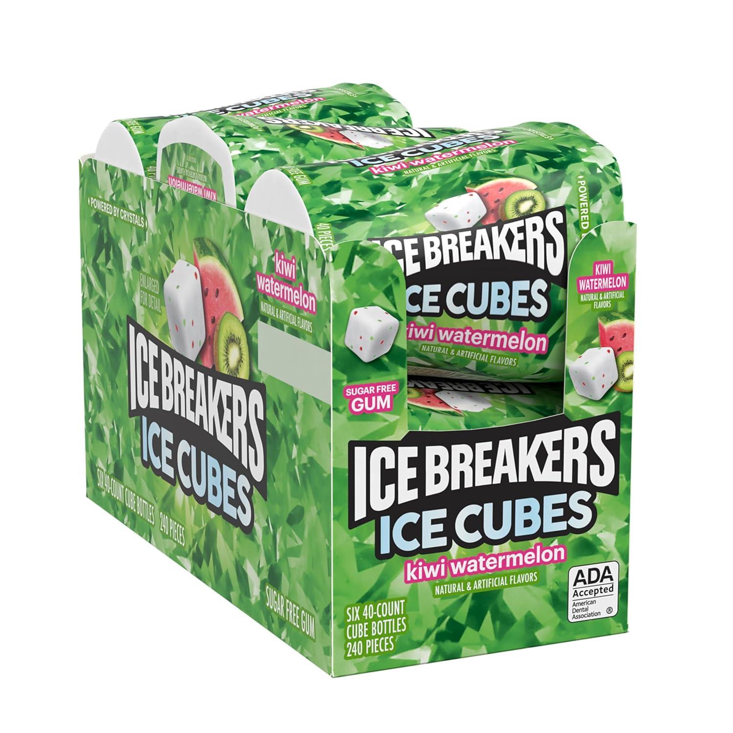 imageICE BREAKERS Ice Cubes Bubble Breeze Flavored Sugar Free Chewing Gum Bottles 324 oz 6 Count 40 PiecesKiwi Watermelon