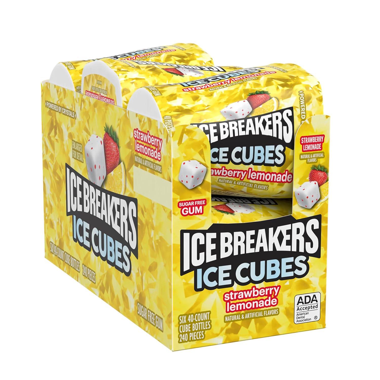 imageICE BREAKERS Ice Cubes Bubble Breeze Flavored Sugar Free Chewing Gum Bottles 324 oz 6 Count 40 PiecesStrawberry Lemonade